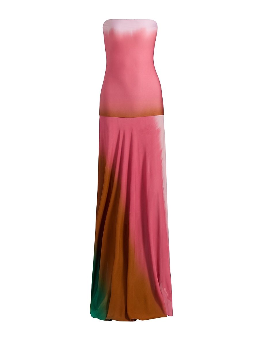 Women's Inari Tie-Dye Crepe Strapless Maxi dress - Oasis - Size Small