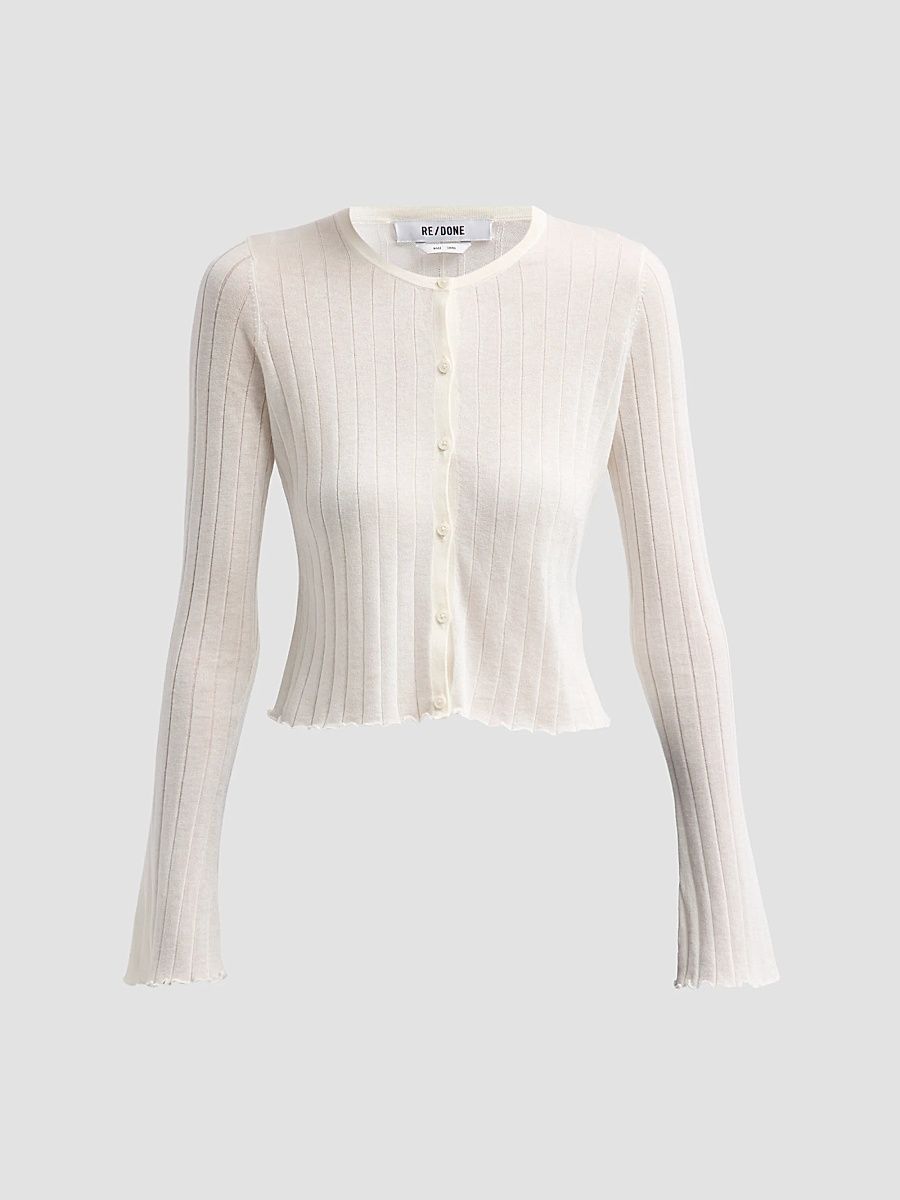 Women's Isabelle Rib-Knit Cardigan - White - Size XS