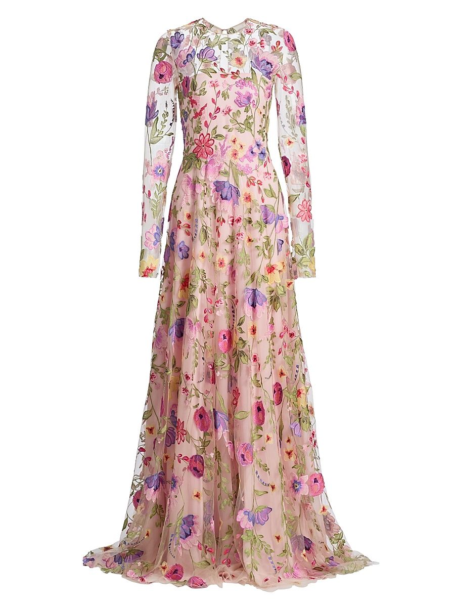 Women's Floral-Embroidered Gown - Pink And Multi - Size 8