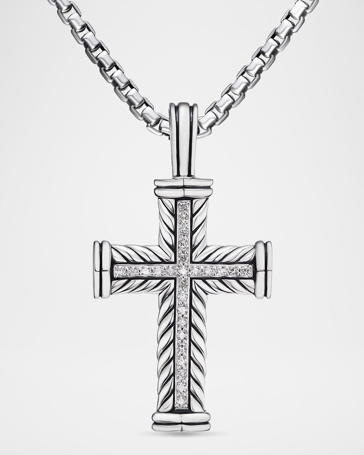 Men & apos;s Chevron Cross Enhancer with Diamonds in Silver, 30mm