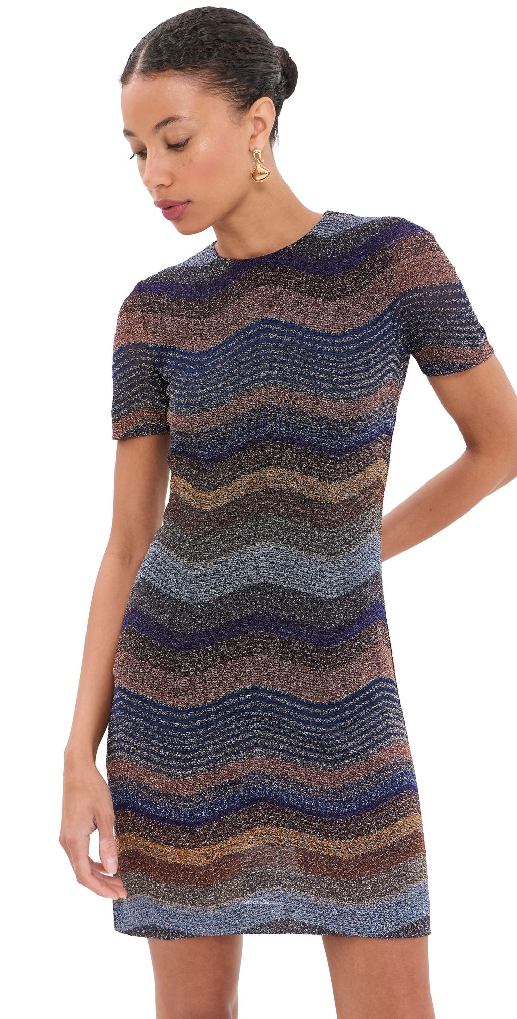 Missoni Short Sleeve Mini Dress Multi Violet Gold Black Orange 40