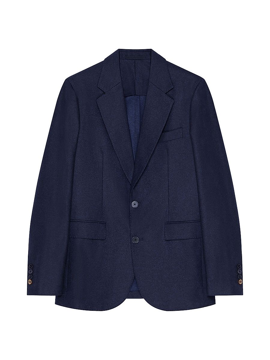 Men's Single-Breasted Deconstructed Jacket in Flannel - Navy - Size 36