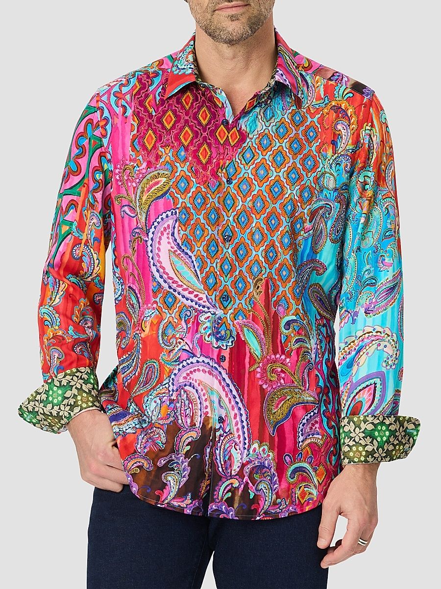 Men's Embellished Paisley Shirt - Size Large