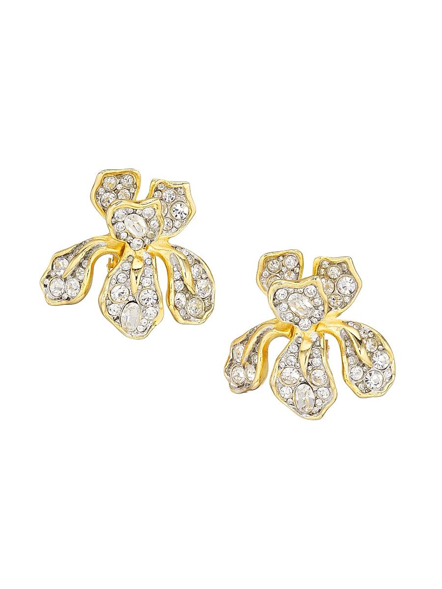 Women's 22K Goldplated Iris Pavé Flower Earrings - Gold