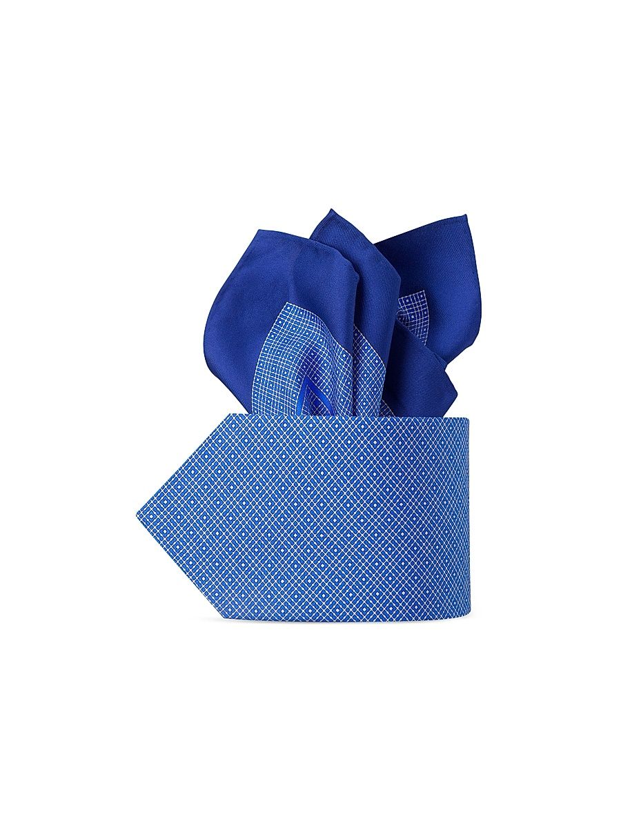 Men's Luxury Silk Tie Set - Blue White