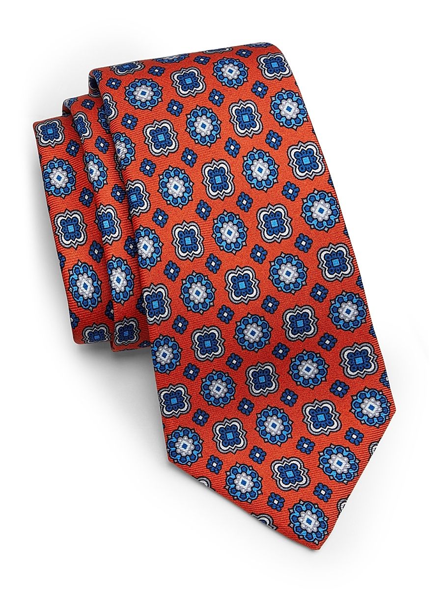Men's Medallion Silk Tie - Orange Blue