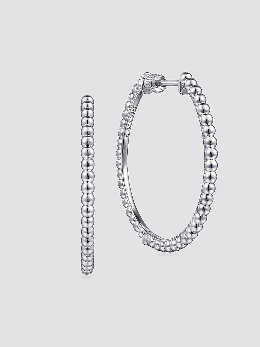 Gabriel & Co Women's Bujukan Sterling Silver Beaded Hoop Earrings/30MM - Sterling Silver