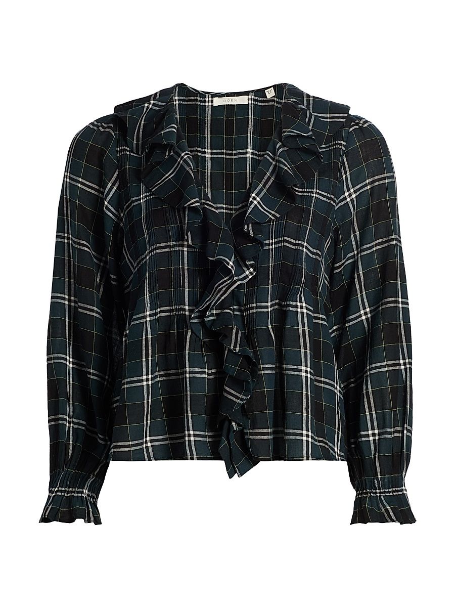 Women's Hardy Plaid Ruffle Top - Amble Plaid - Size XS
