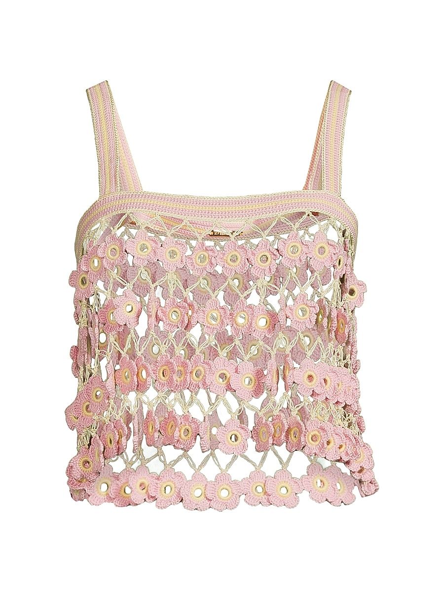 Women's Fleur Crochet-Knit Tankini Top - Baby Pink - Size Large