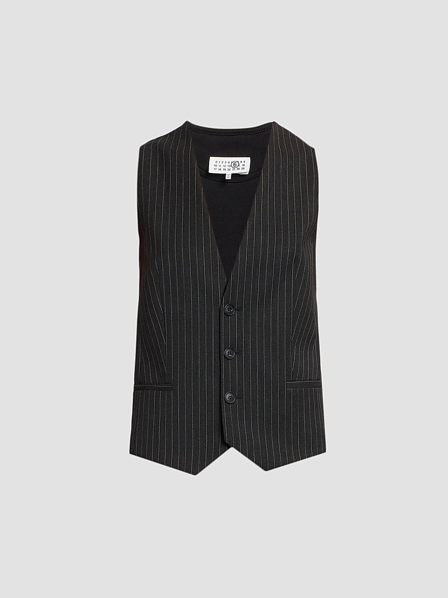 Women's Pinstripe Three-Button Vest - Gasolina Grey - Size 12
