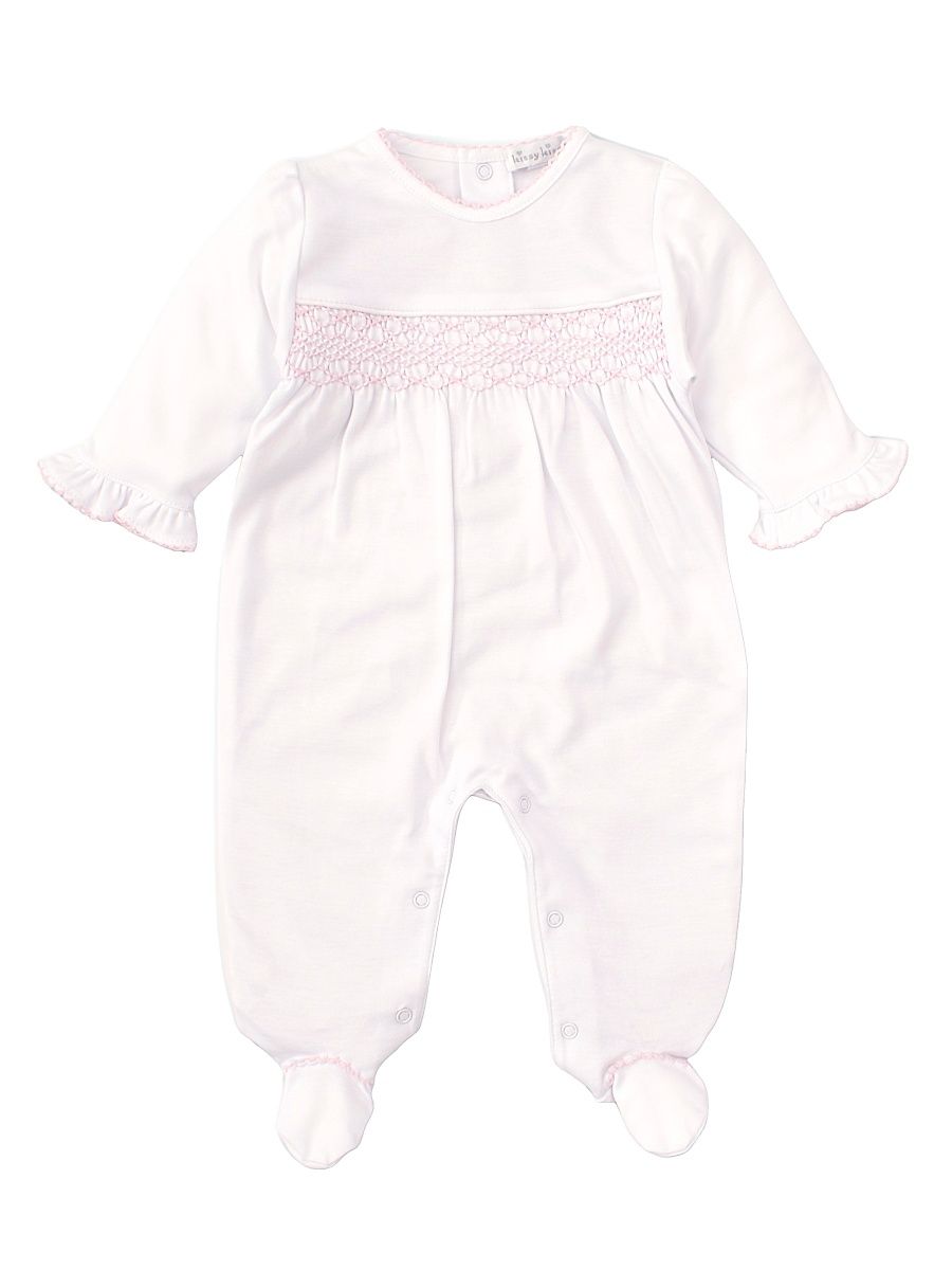 Baby Girl's Charmed Smocked Cotton Footie - White - Size Newborn