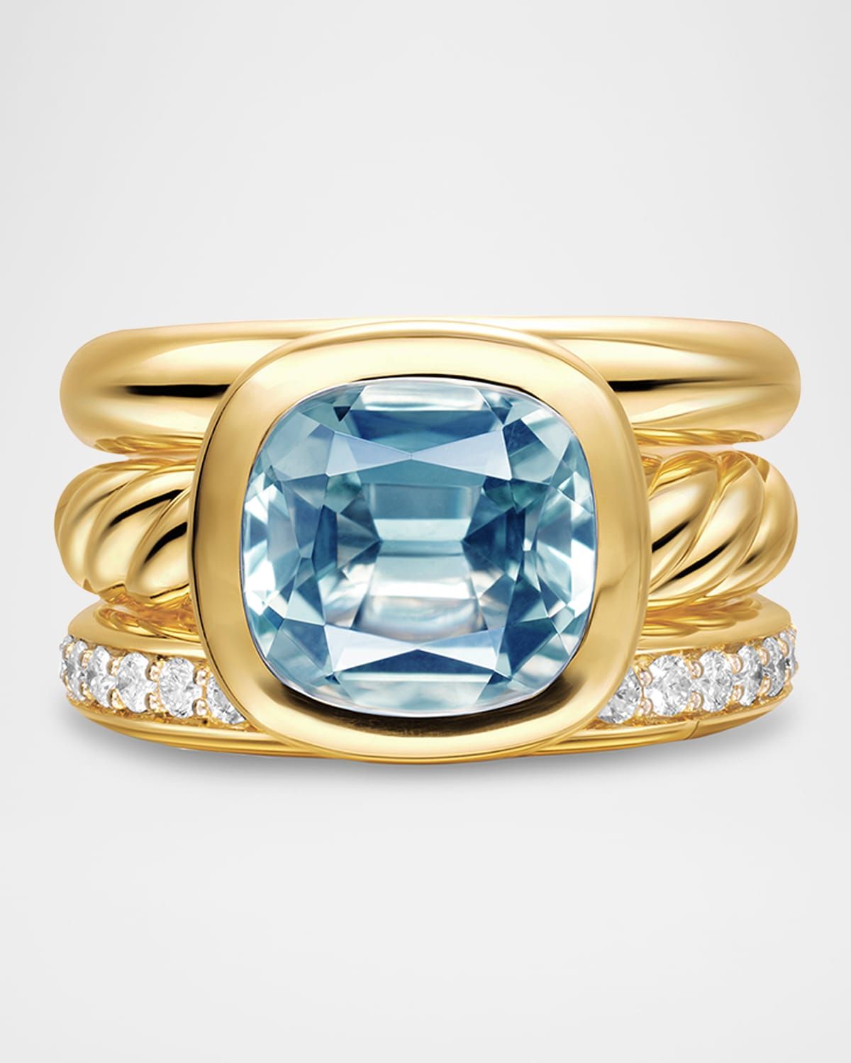 DY Mercer 3 Row Stone Ring with Diamonds in 18K Gold