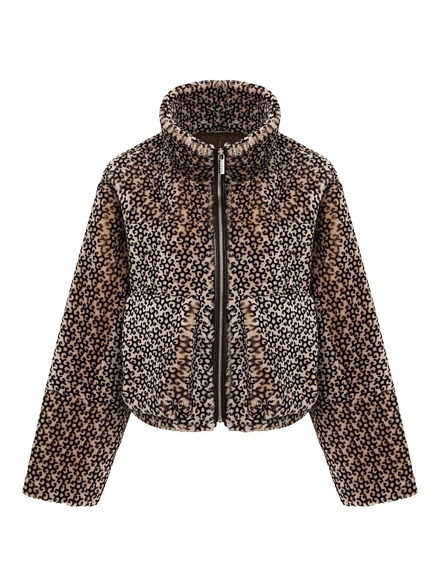 Women's Select Shearling Lamb Insignia Zip Jacket - Beige Black Insignia - Size Medium