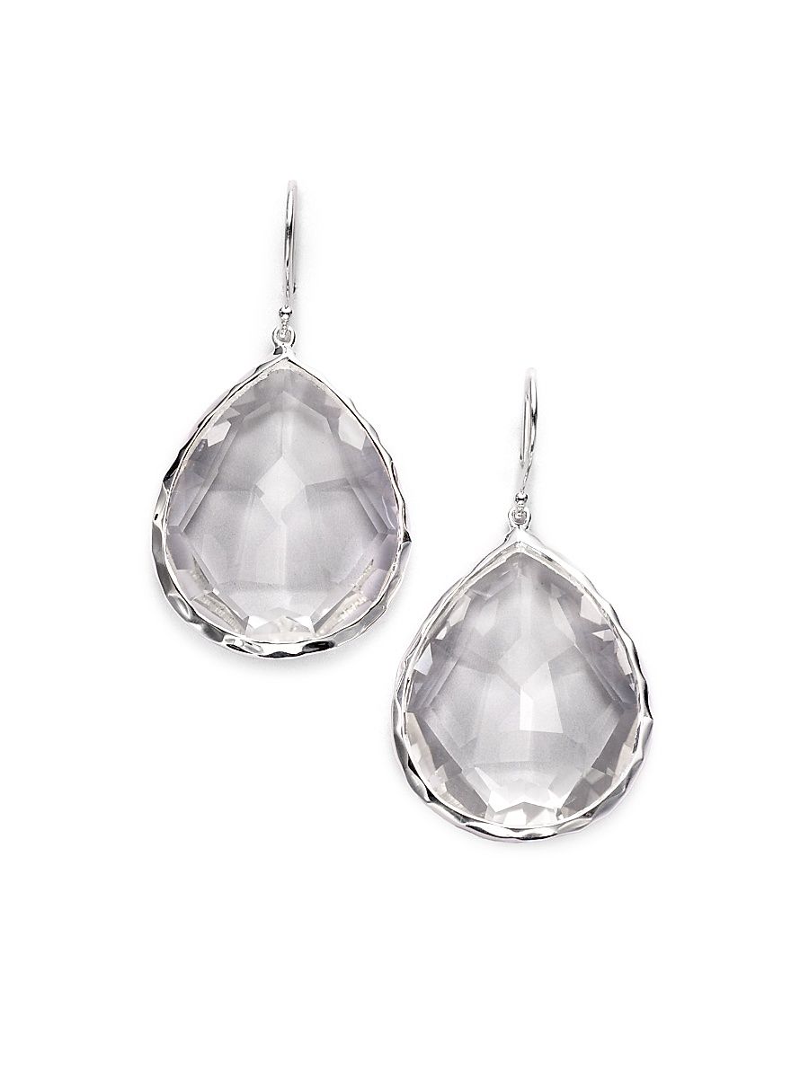 Women's Rock Candy Clear Quartz & Sterling Silver Large Teardrop Earrings - Silver