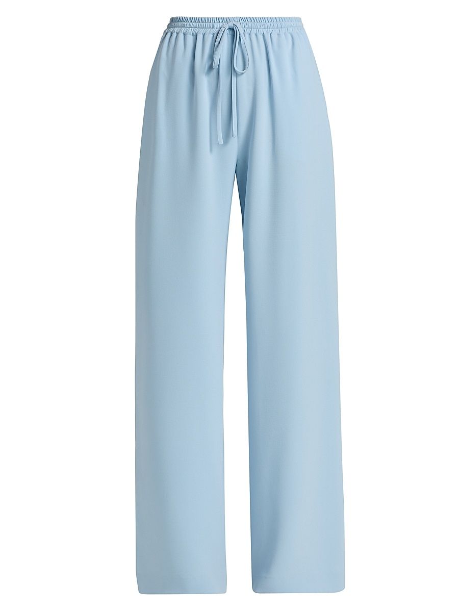 Women's Silk Georgette Wide-Leg Drawstring Pants - Sky - Size 12