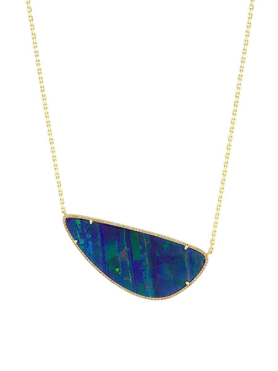Women's 14K Yellow Gold, 0.87 TCW Diamond & Black Opal Pendant Necklace - Yellow Gold