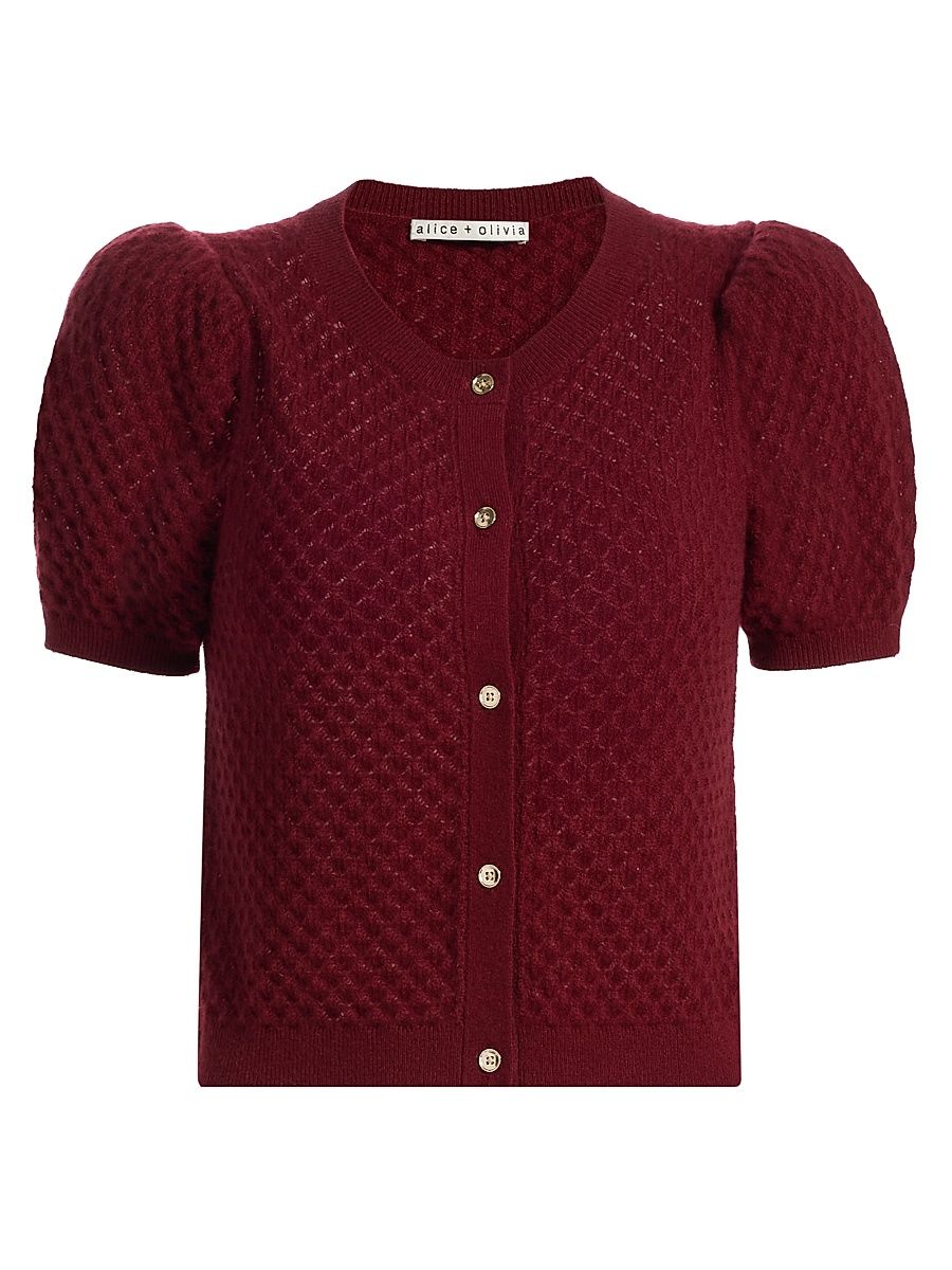 Women's Sabine Puff-Sleeve Crop Cardigan - Oxblood - Size XL