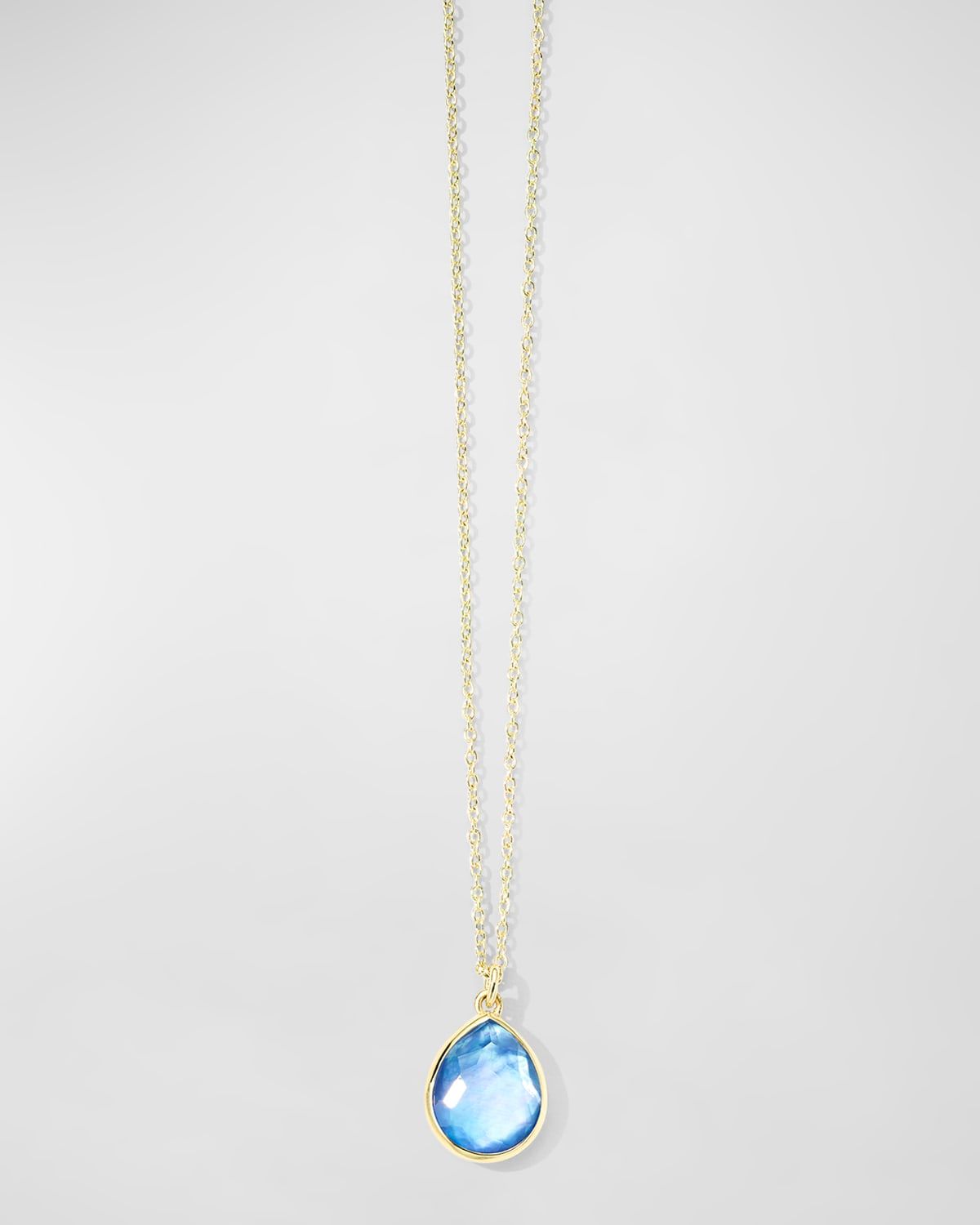 18K Gold Rock Candy Mini Teardrop Pendant Necklace in Rock Crystal MOP and Lapis Triplet