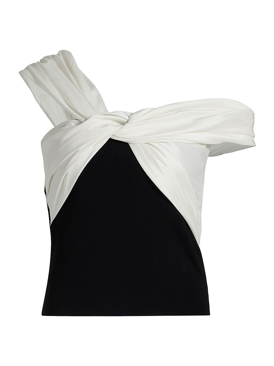 Women's Celiana Twist Rib-Knit Combo Top - Black Multi - Size XL