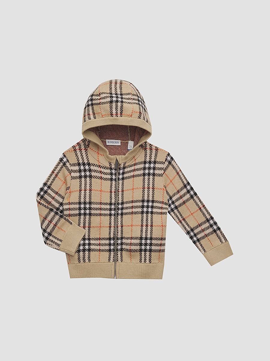 Baby Boy's, Little Boy's & Boy's Wool Check Knit Hoodie - Sand Check - Size 8