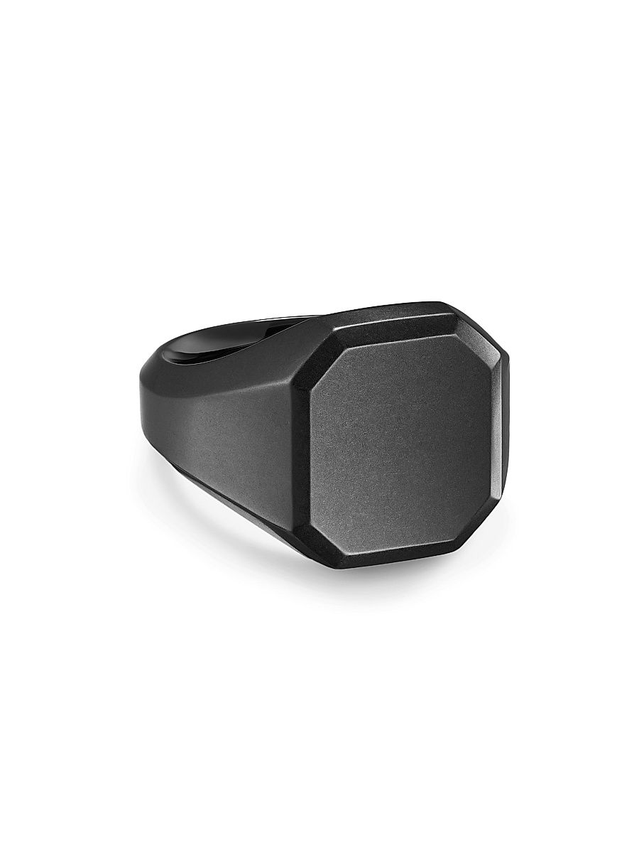 Men's Streamline Signet Ring in Black Titanium, 18MM - Black - Size 10