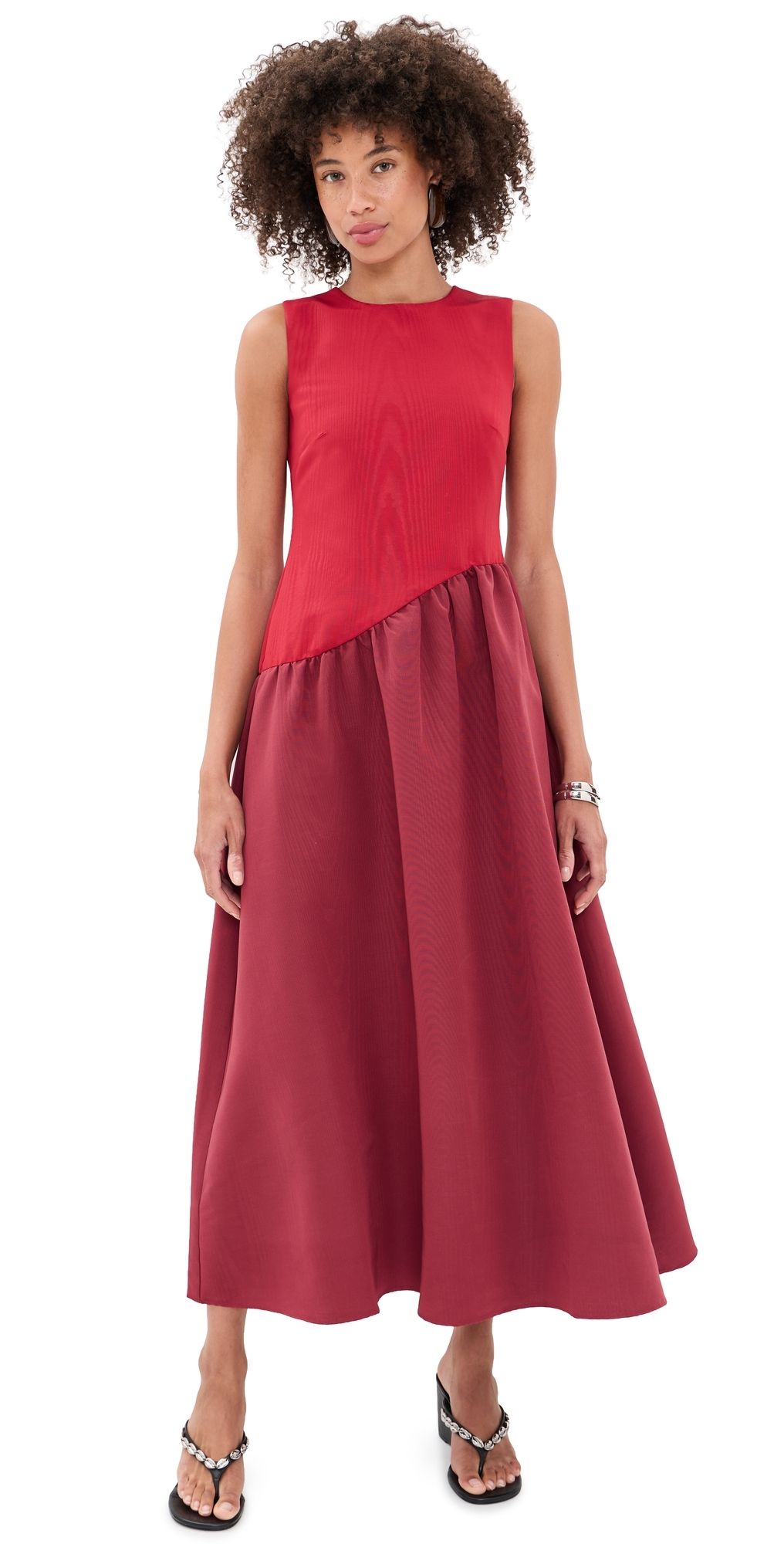 SIMONMILLER Laurel Moire Midi Dress Pomegranate/Bordeaux S