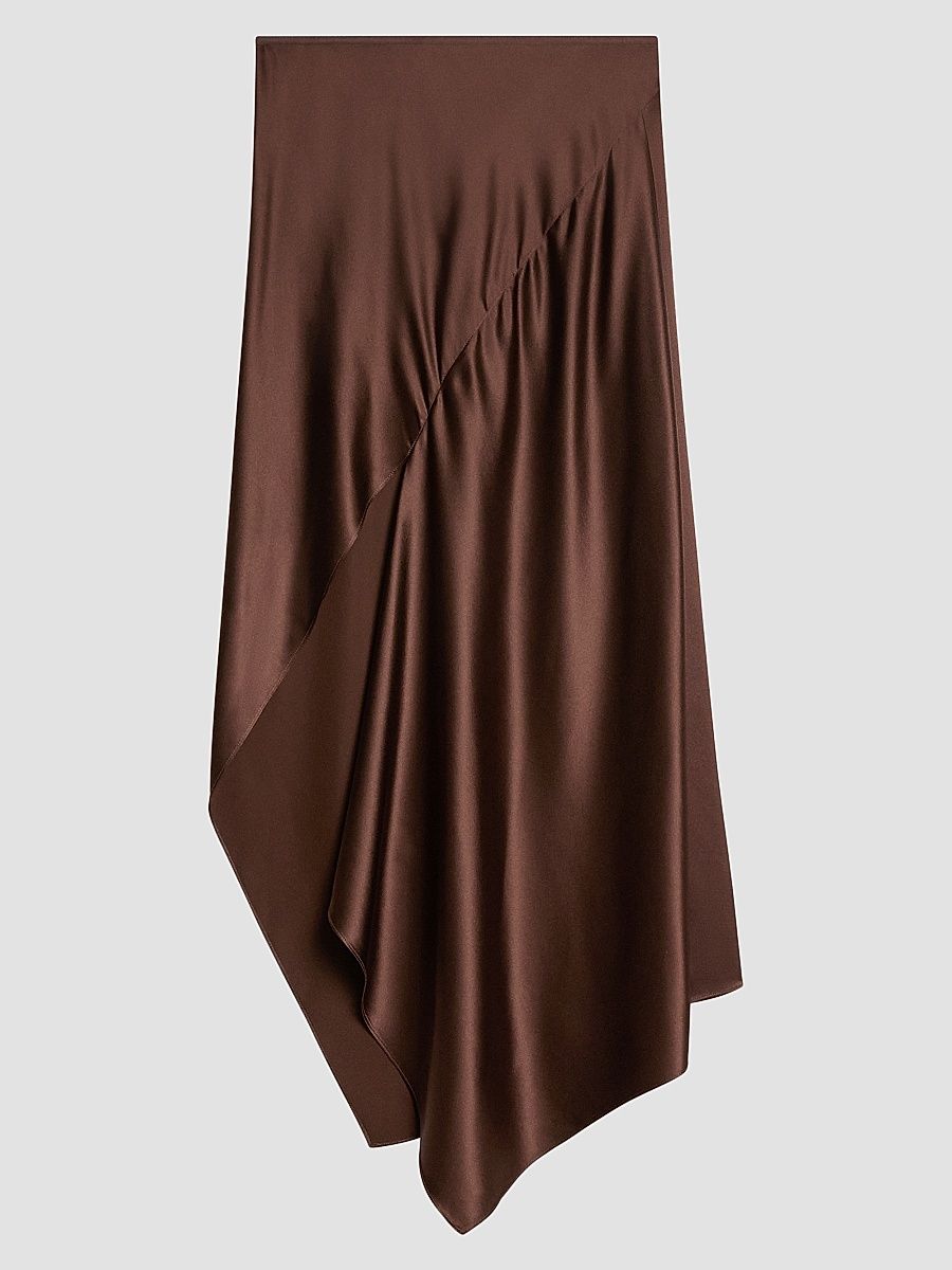 Women's Silk Satin Asymmetric Midi Skirt - Serra - Size Large