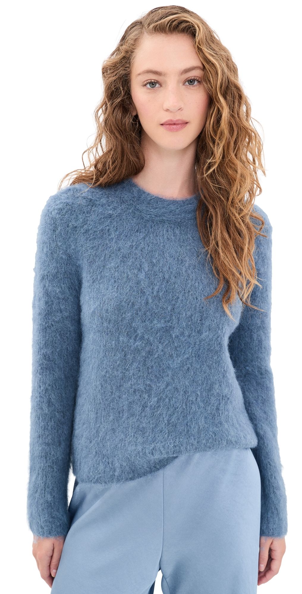 Vince Brushed Alpaca Crew Neck Pullover Blue Slate M