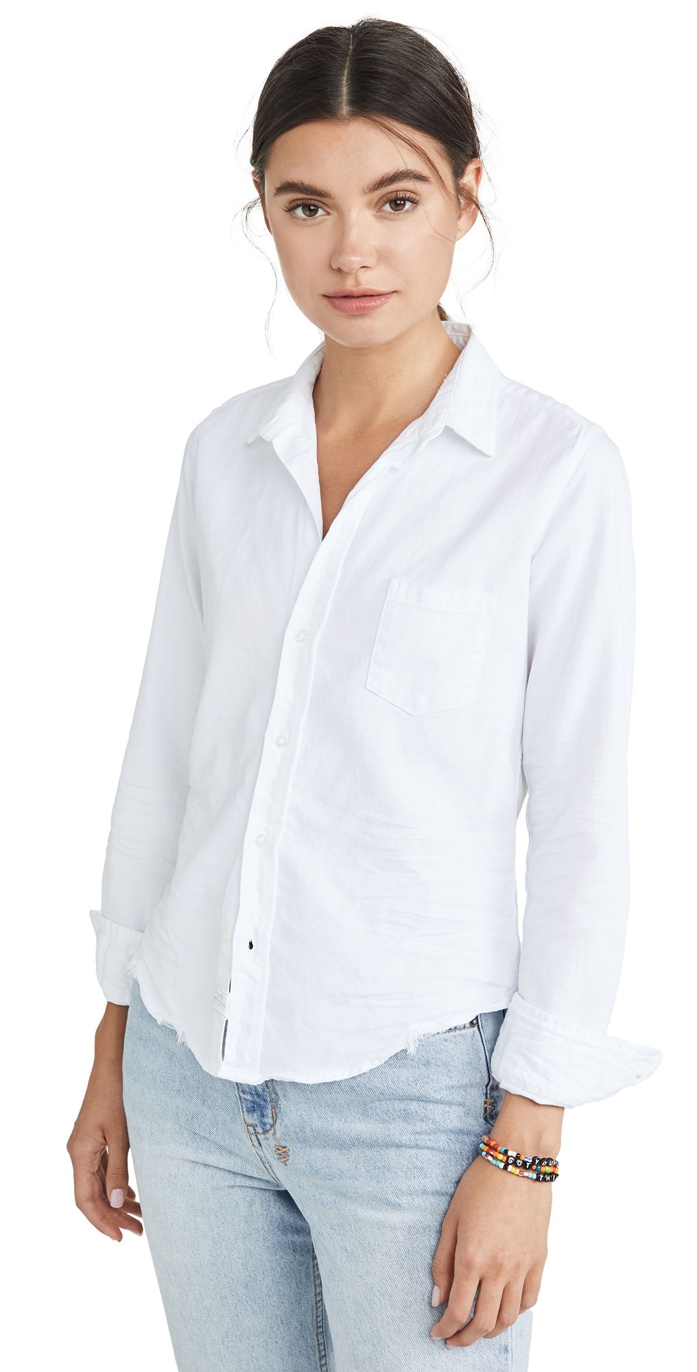 Frank & Eileen Barry Denim Button Down Shirt White Denim XXS
