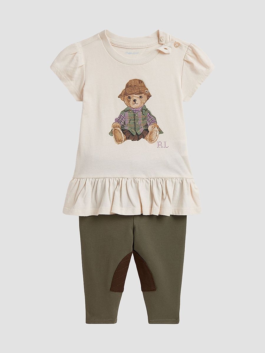 Baby Girl's 2-Piece Polo Bear Peplum T-Shirt & Leggings Set - Estate Cream - Size 9 Months