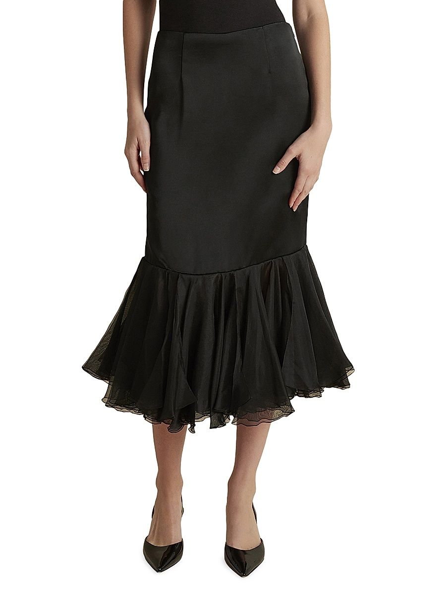 Women's Cady Skirt with Organza Founce Hem - Black - Size 12
