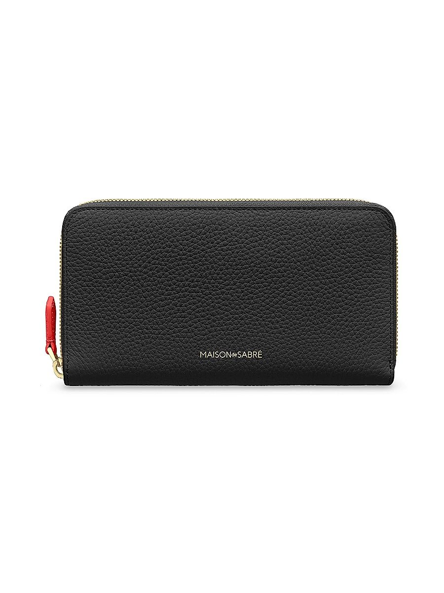 Women's Long Leather Zip Wallet - Pomegranate Caviar