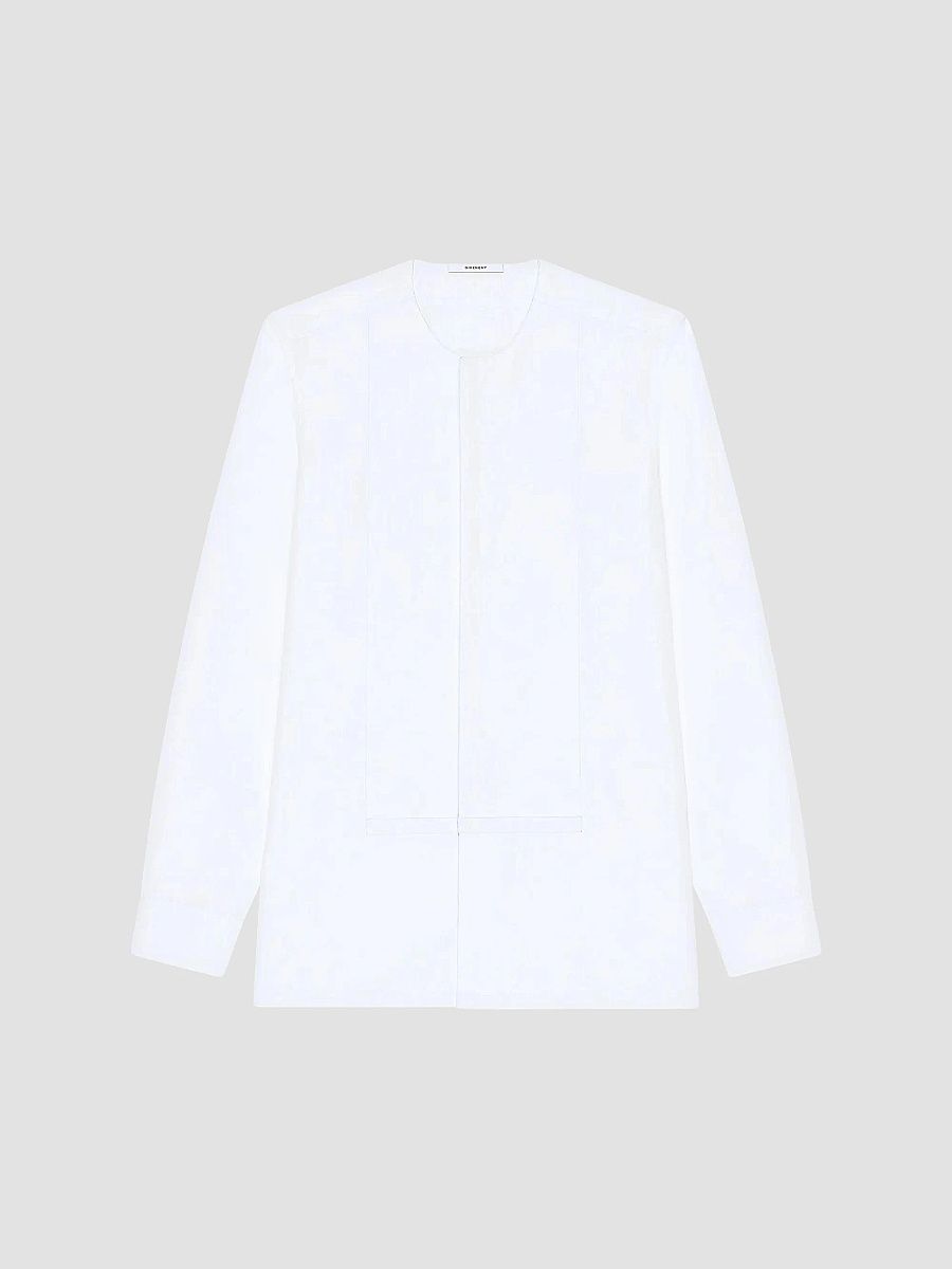 Givenchy Men's Collarless Tuxedo Shirt in Poplin - White - Size 17