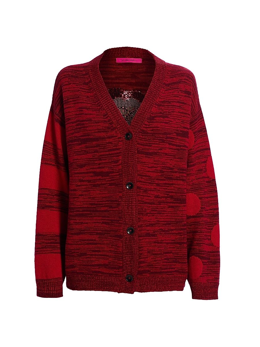 Women's Striped Polka Dot Swan Cardigan - Red Cedar Bubblegum - Size Large