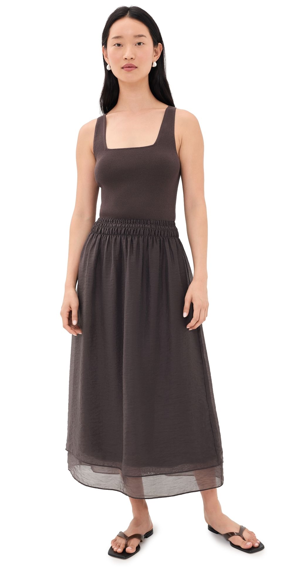 Vince Square Neck Mixed Media Dress Iron L