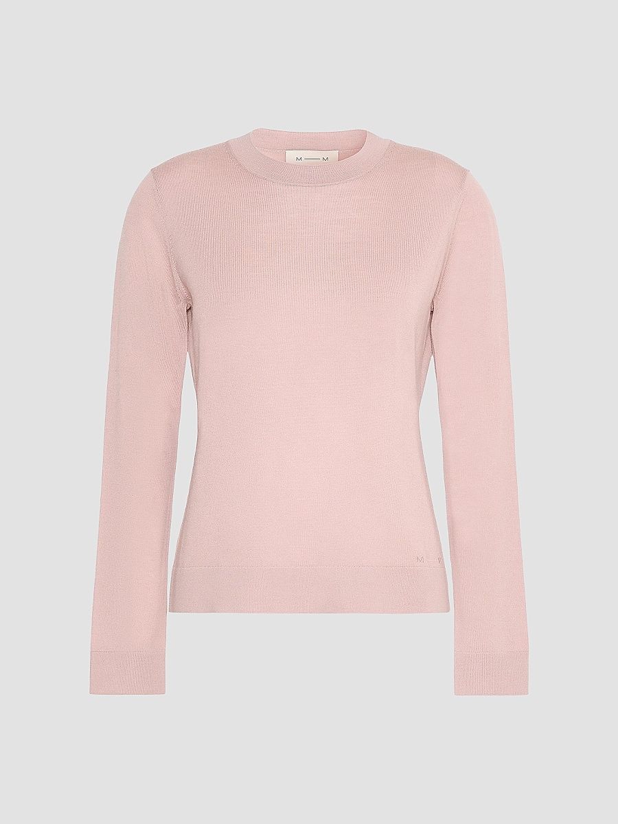 Women's Crew Neck Wool Yarn Jumper - Mauve - Size XL