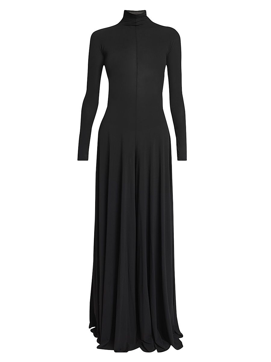 Women's Sheer-Knit Wide-Leg Turtleneck Jumpsuit - Noir Alaia - Size 6