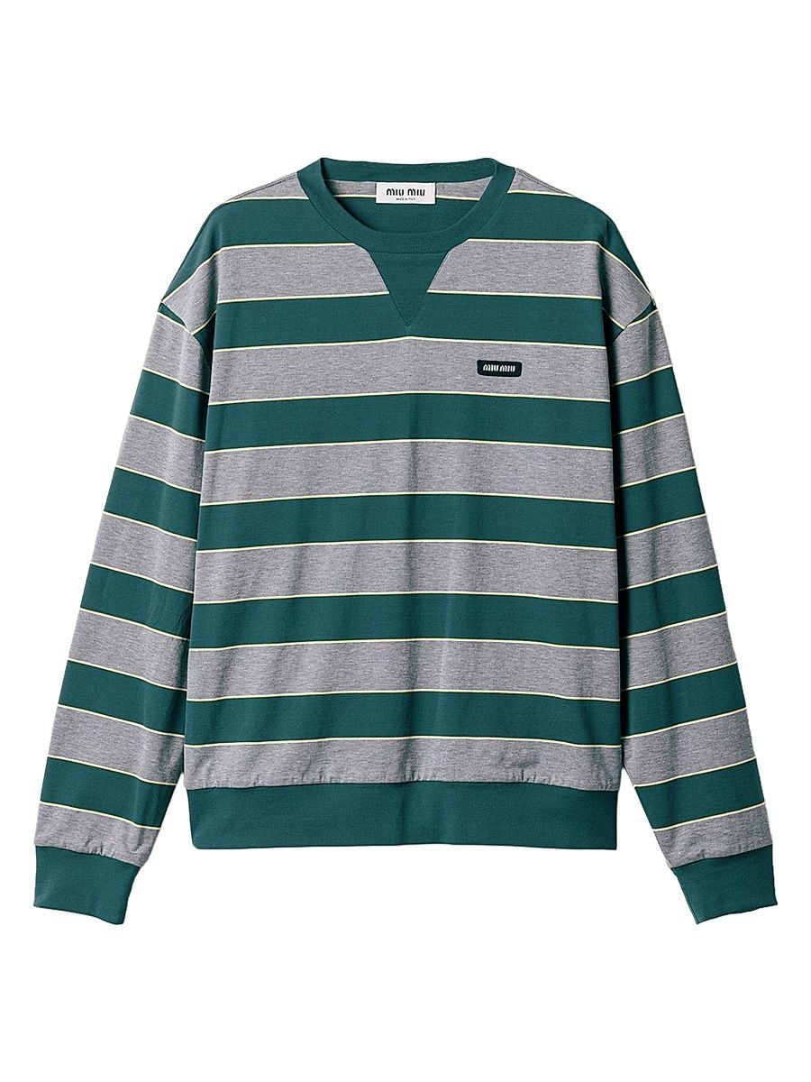 Women's Striped Jersey Sweatshirt - Green - Size Medium