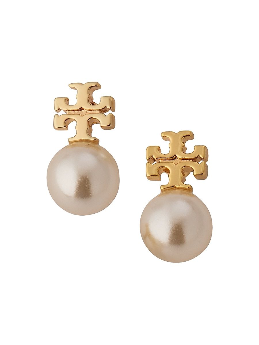 Women's Logo Goldtone & Imitation Pearl Stud Earrings - Gold
