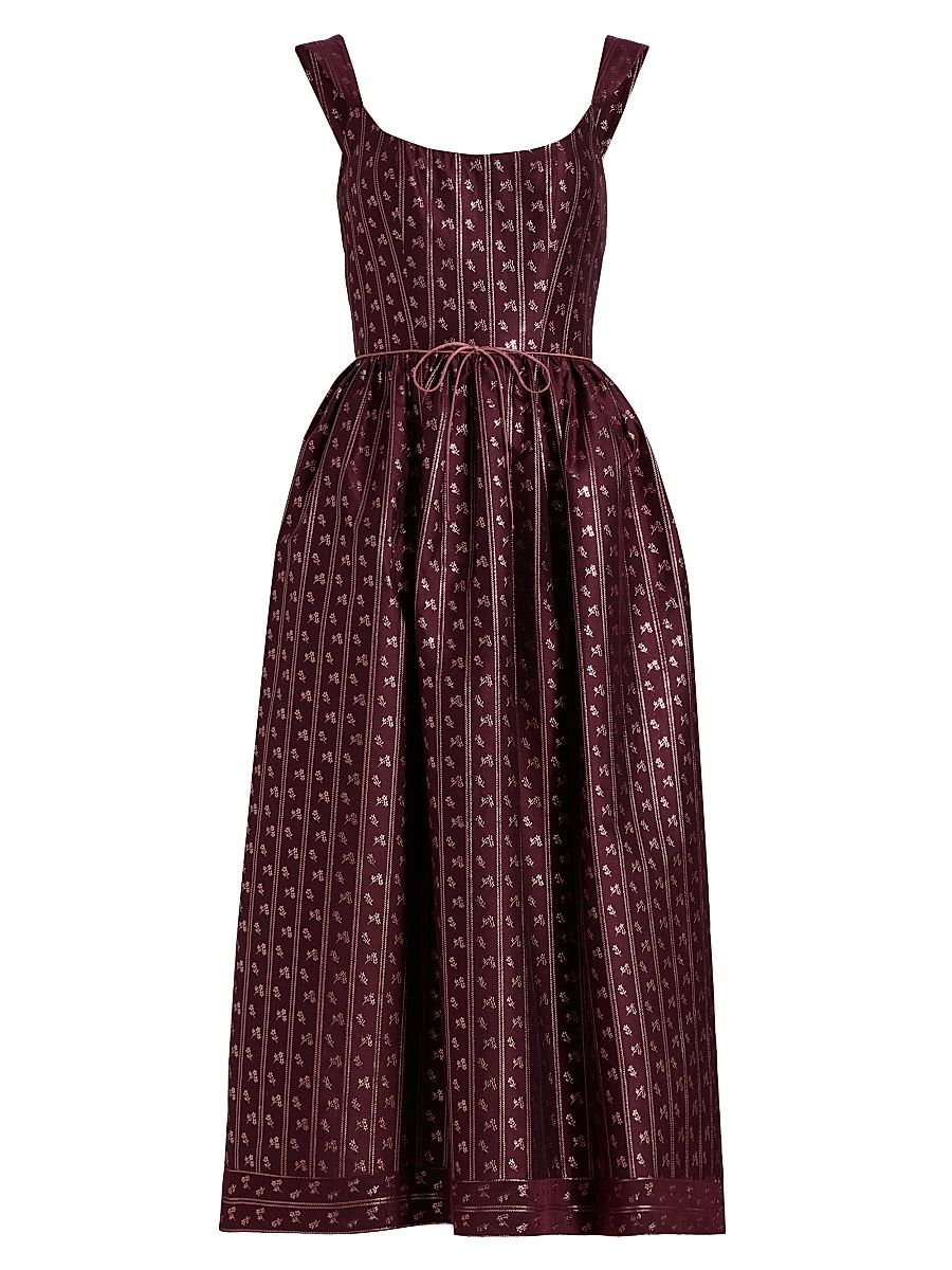 Women's Apple Brocade Scoopneck Midi-Dress - Burgandy - Size 10