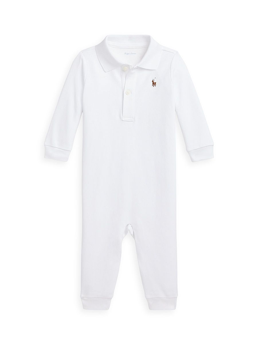 Baby's Solid Interlock Coverall - White - Size 9 Months