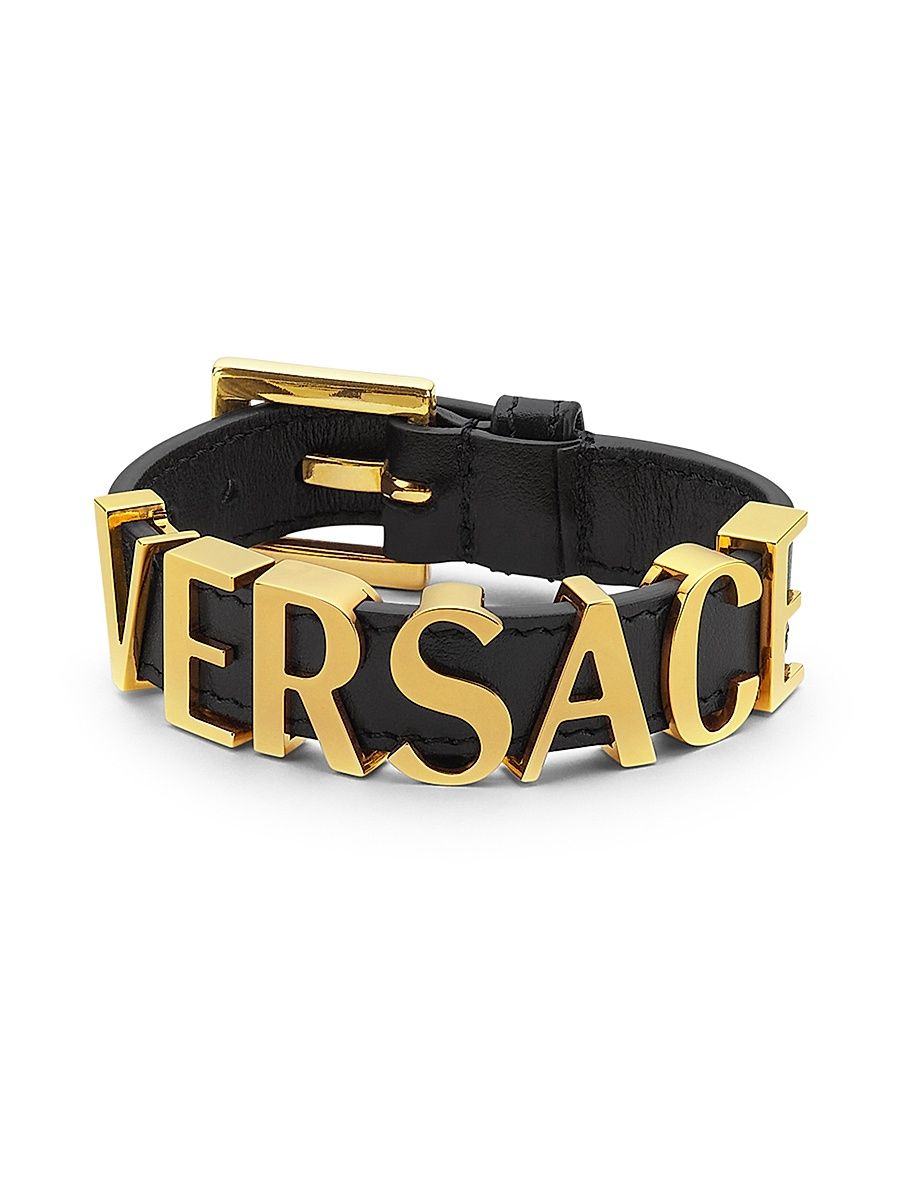 Women's Goldtone & Faux Leather "Versace" Bracelet - Black Versace Gold