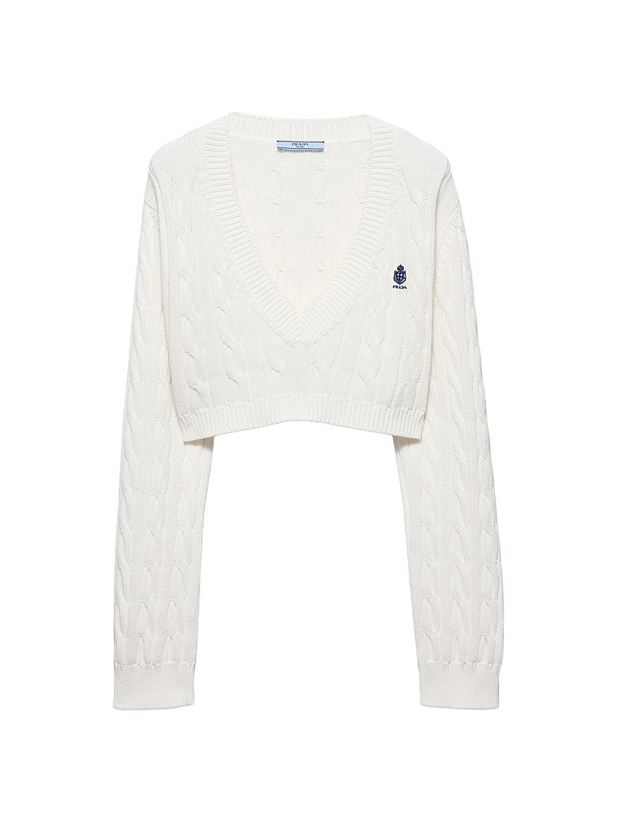 Women's V-Neck Cotton Sweater - White - Size 8