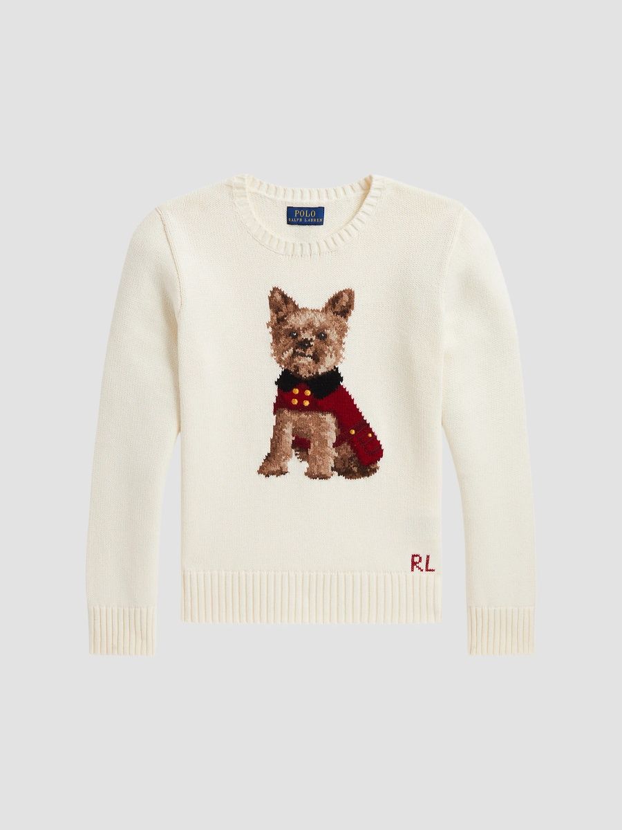 Polo Ralph Lauren Girl's Girl's Dog Cotton Sweater - Clubhouse Cream - Size 16