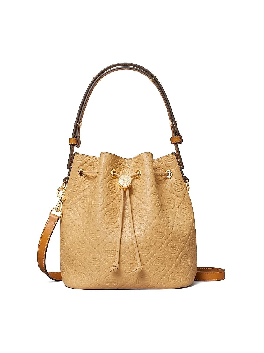 Women's Monogram Leather Bucket Bag - Biscotti