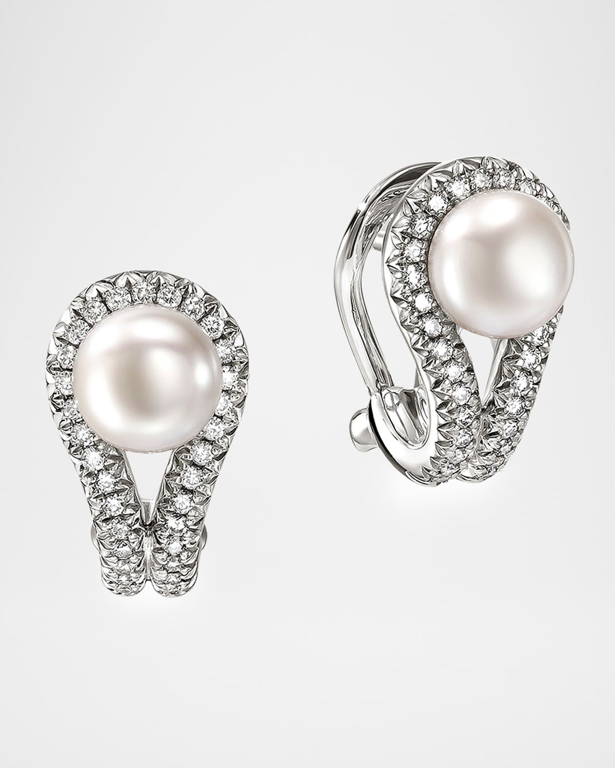 Sterling Silver Surf Earrings with Diamonds and Pearls