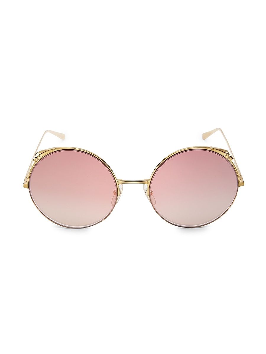 Women's 60MM Mirrored Round Sunglasses - Gold