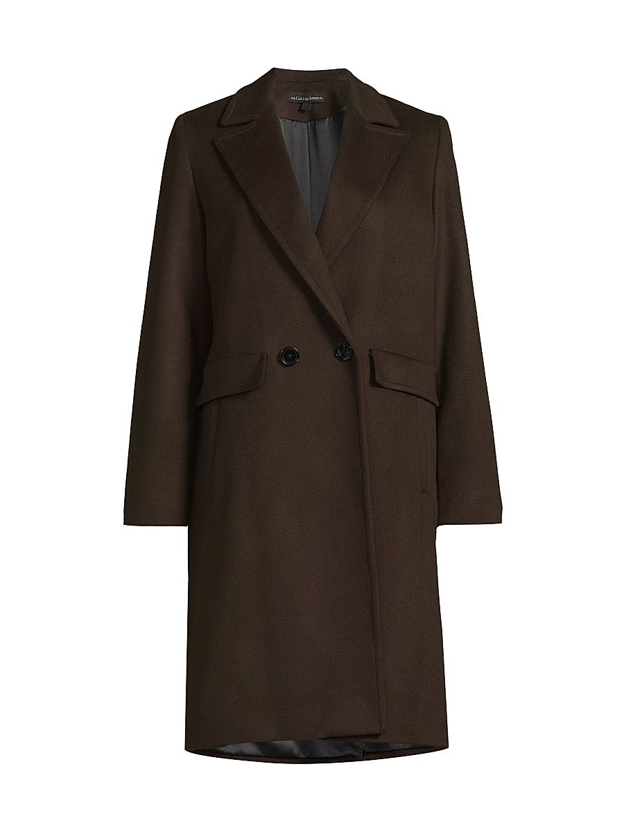 Women's Double Breasted Wool-Cashmere Coat - Brown - Size 8