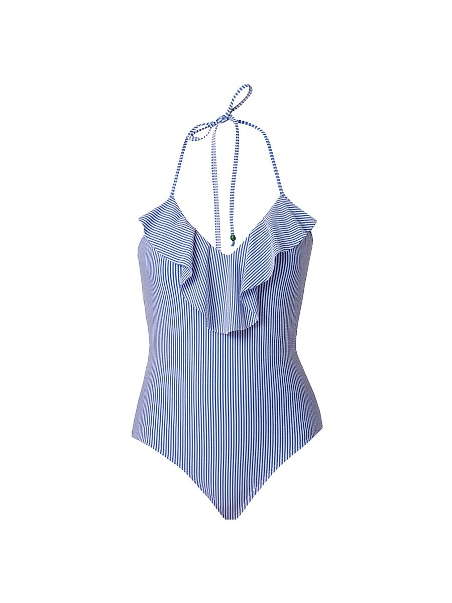 Shoshanna Women's Striped One-Piece Swimsuit - Blue - Size 10