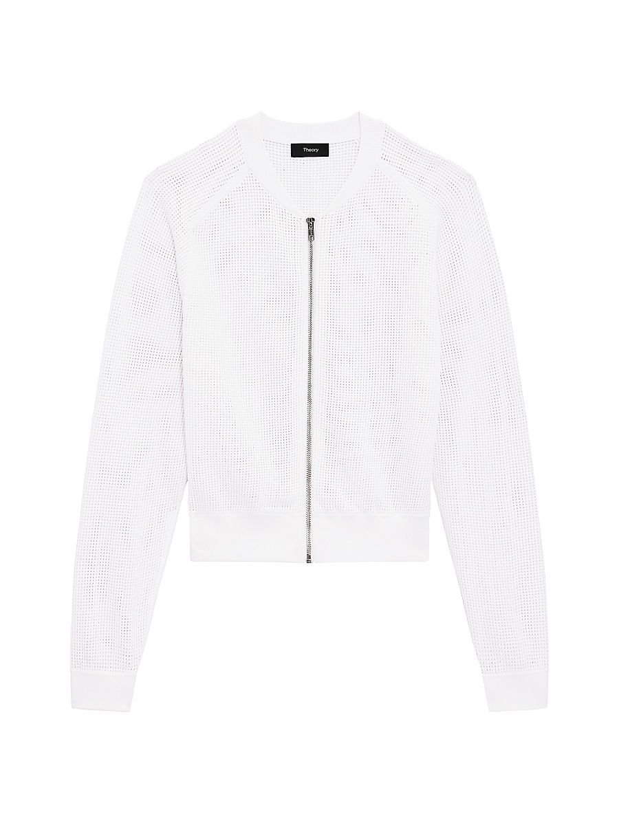 Women's Pointelle Bomber Jacket - White - Size Large